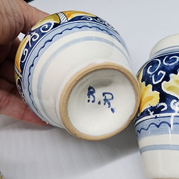 Radda Italian Ceramic Condiment Set With Oil Vinegar Salt Pepper & Caddy Signed - Picture 3 of 10
